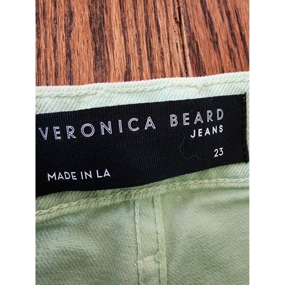 Veronica Beard Taylor Wide Leg Jeans Womens 23 Green Pistachio High Rise Raw Hem - Picture 3 of 14